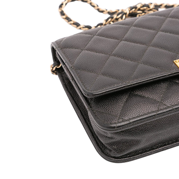 Quilted Caviar Golden Class Wallet On Chain Black - Gaby Paris