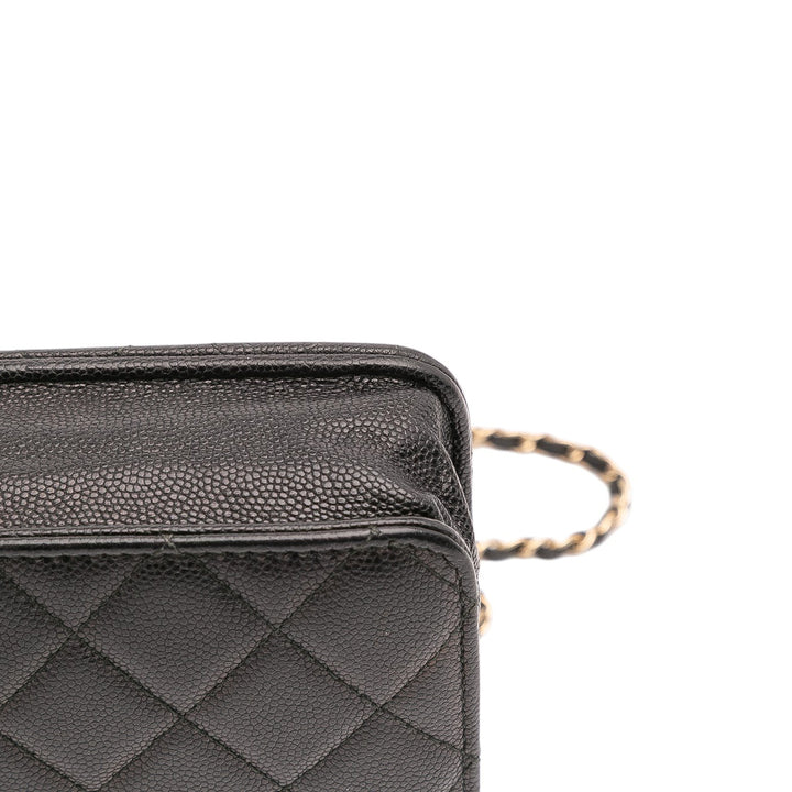 Quilted Caviar Golden Class Wallet On Chain Black - Gaby Paris