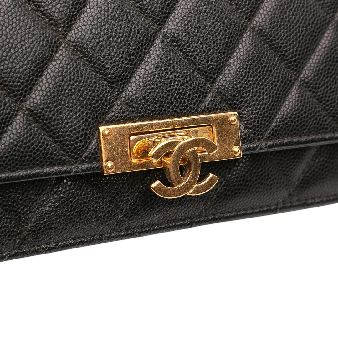 Quilted Caviar Golden Class Wallet On Chain Black - Gaby Paris