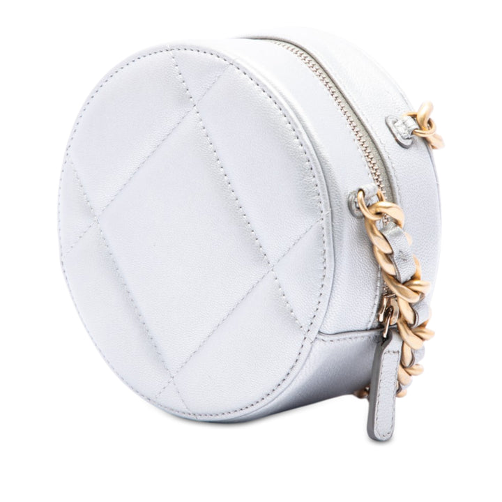 Métallisé 19 Rond Pochette avec chaîne Cuir d'agneau Argenté