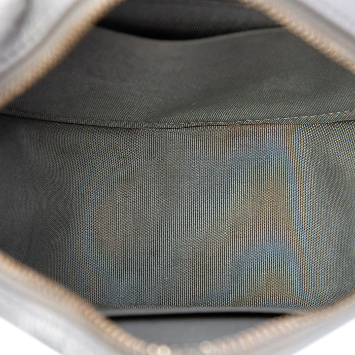 Métallisé 19 Rond Pochette avec chaîne Cuir d'agneau Argenté