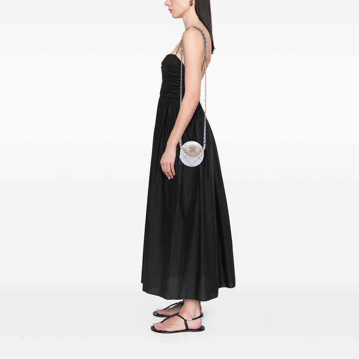 Métallisé 19 Rond Pochette avec chaîne Cuir d'agneau Argenté