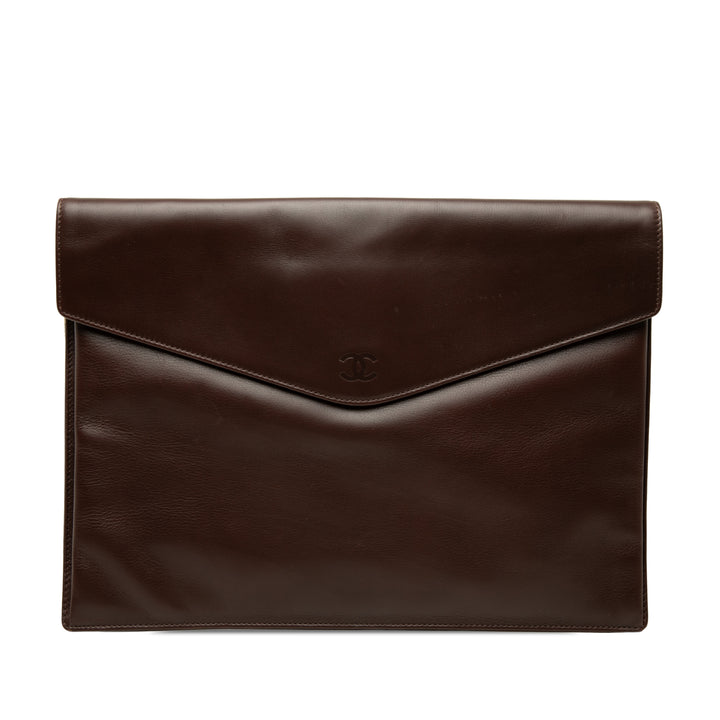 CC Enveloppe Pochette Cuir de veau lisse Marron