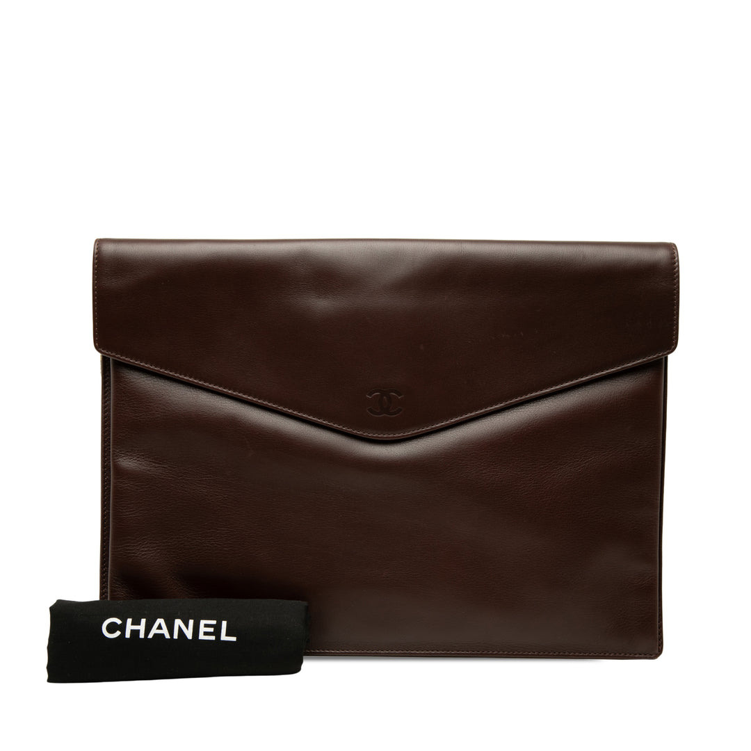 CC Enveloppe Pochette Cuir de veau lisse Marron
