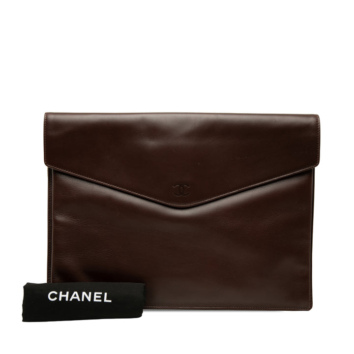 CC Enveloppe Pochette Cuir de veau lisse Marron