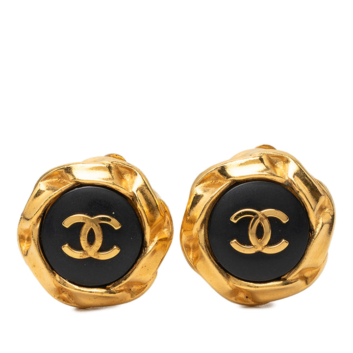 CC plaqué et Émail Bouton À clip Boucles d'oreilles Doré