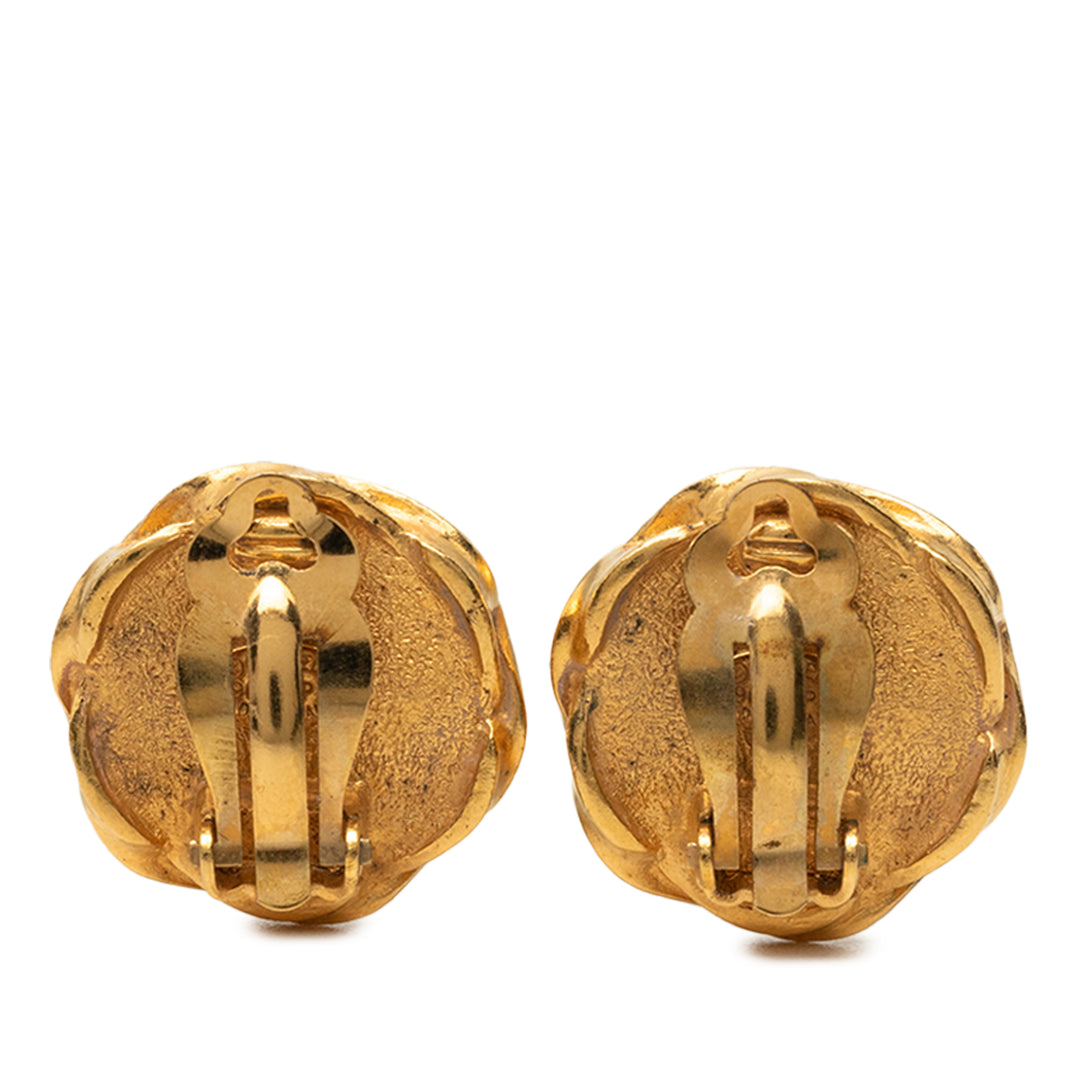 CC plaqué et Émail Bouton À clip Boucles d'oreilles Doré