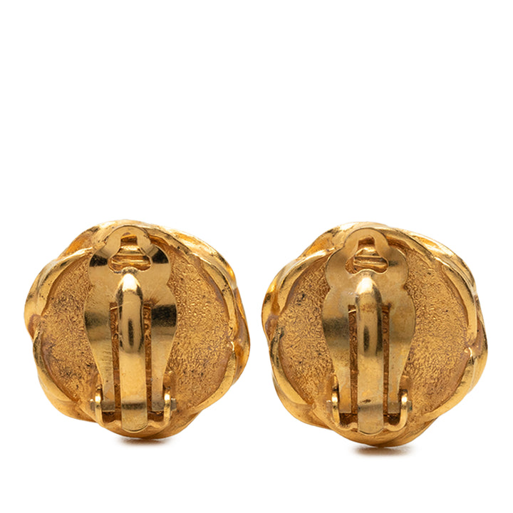 CC plaqué et Émail Bouton À clip Boucles d'oreilles Doré