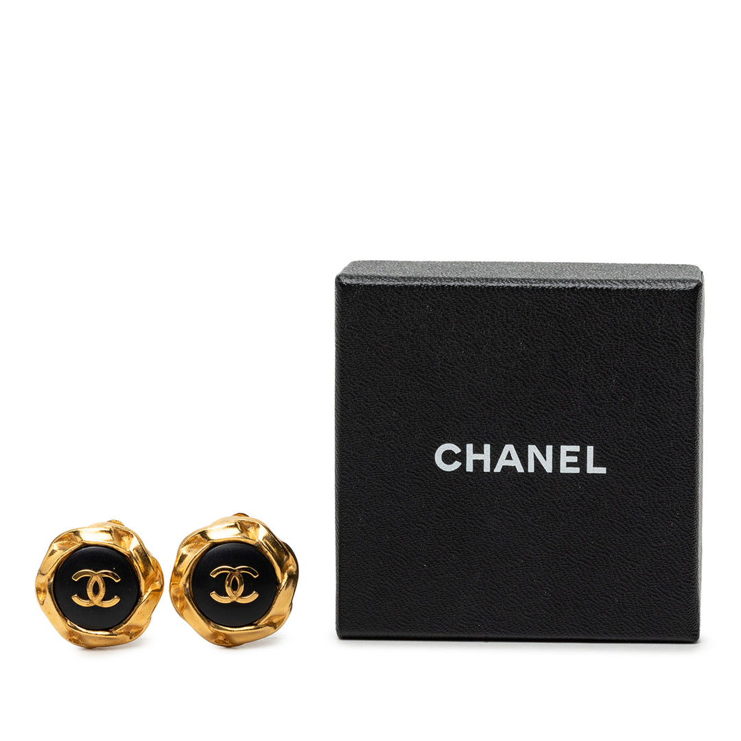 CC plaqué et Émail Bouton À clip Boucles d'oreilles Doré