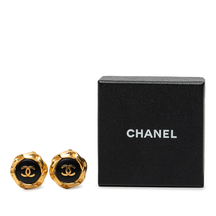 CC plaqué et Émail Bouton À clip Boucles d'oreilles Doré