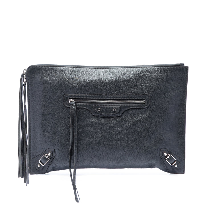 Balenciaga Cuir d’agneau Motocross Classic Zip Around Flat Pochette