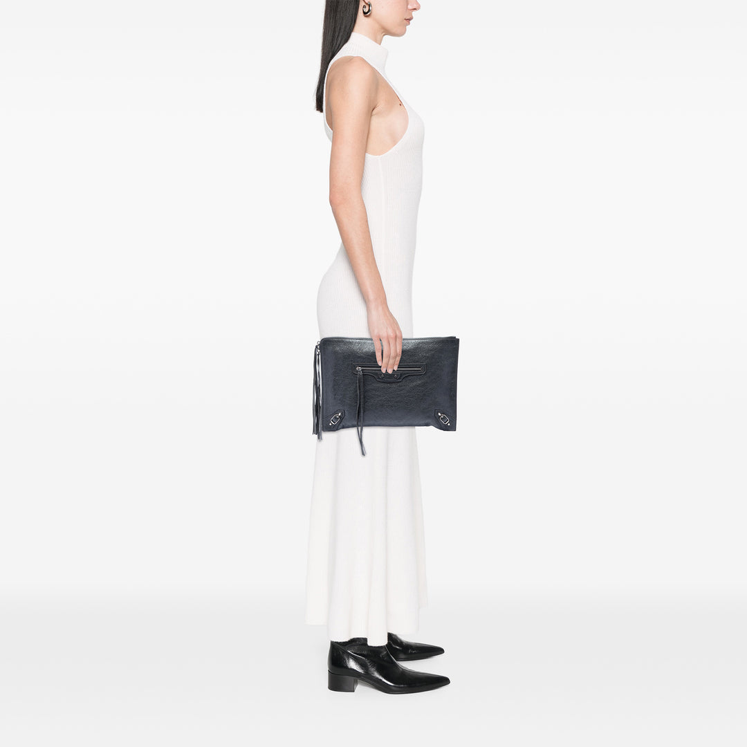 Balenciaga Cuir d’agneau Motocross Classic Zip Around Flat Pochette