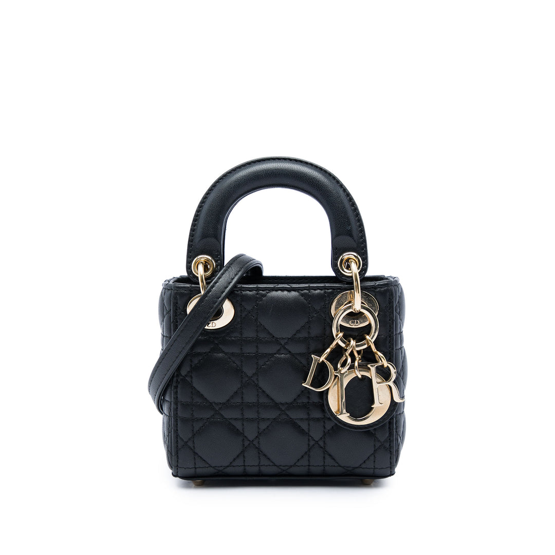 Dior Lady Dior Cannage Micro Cuir d'agneau Noir – vue principale – GABY PARIS