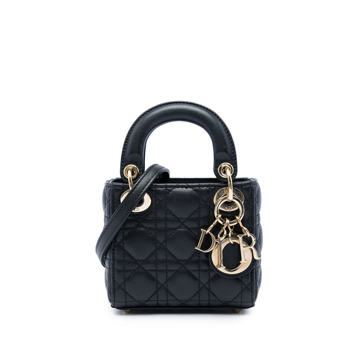 Dior Lady Dior Cannage Micro Cuir d'agneau Noir – vue principale – GABY PARIS