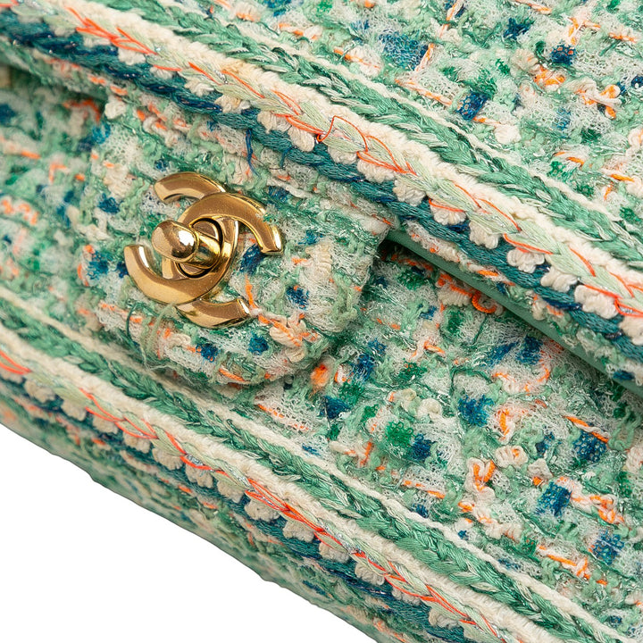 Chanel Medium Classic Quilted Tweed Braided Double rabat Vert