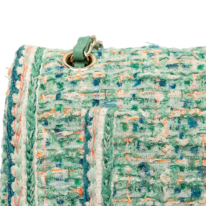 Chanel Medium Classic Quilted Tweed Braided Double rabat Vert
