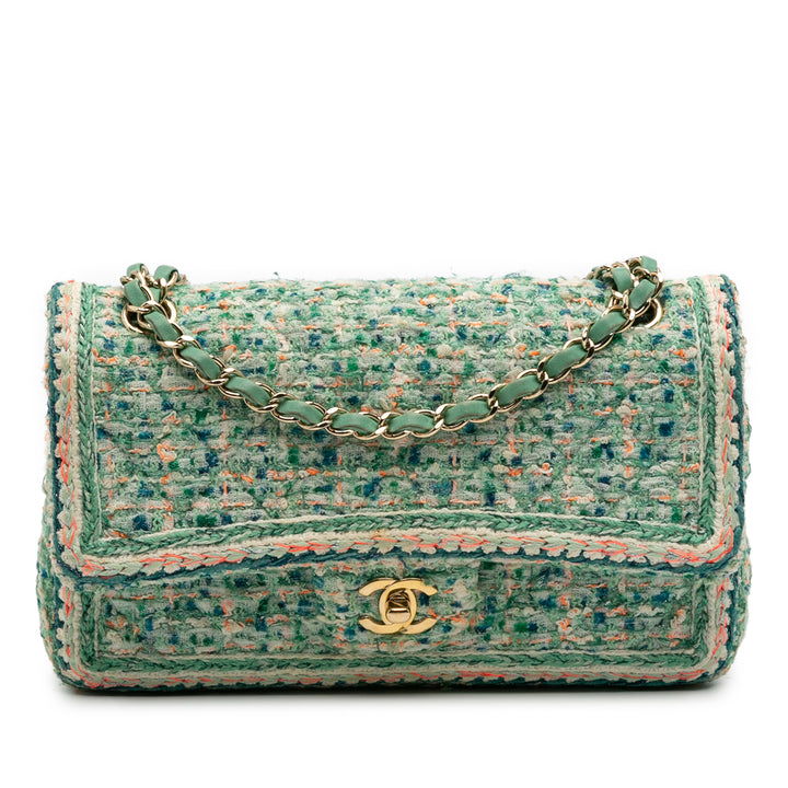 Chanel Medium Classic Quilted Tweed Braided Double rabat Vert