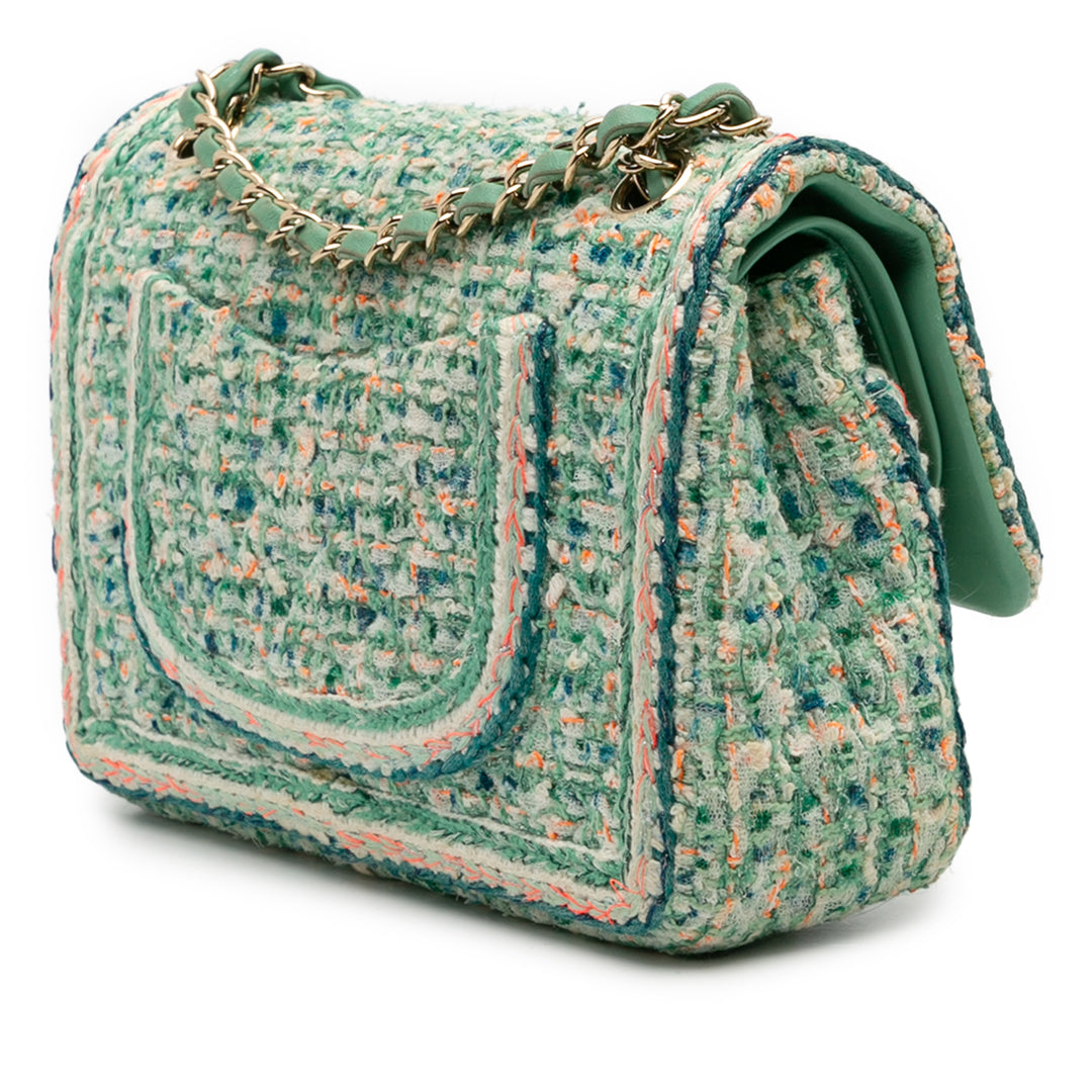 Chanel Medium Classic Quilted Tweed Braided Double rabat Vert
