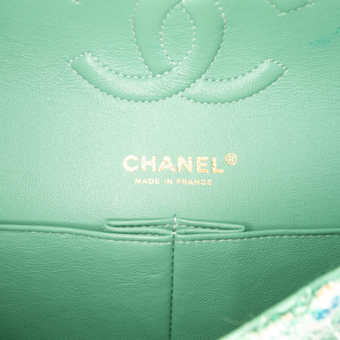 Chanel Medium Classic Quilted Tweed Braided Double rabat Vert