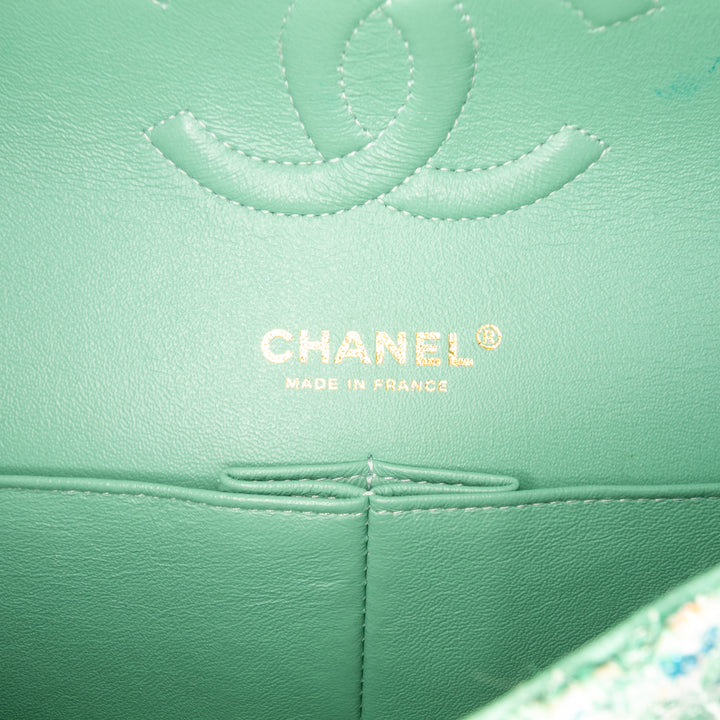 Chanel Medium Classic Quilted Tweed Braided Double rabat Vert