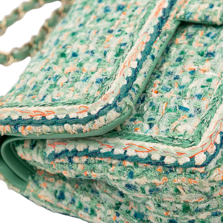 Chanel Medium Classic Quilted Tweed Braided Double rabat Vert