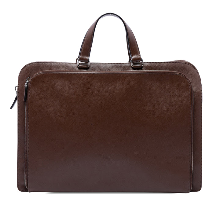 Travel Front Zippé Poche Porte-documents Saffiano Marron