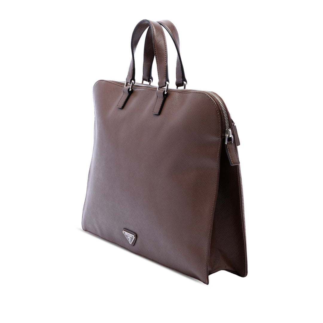 Travel Front Zippé Poche Porte-documents Saffiano Marron