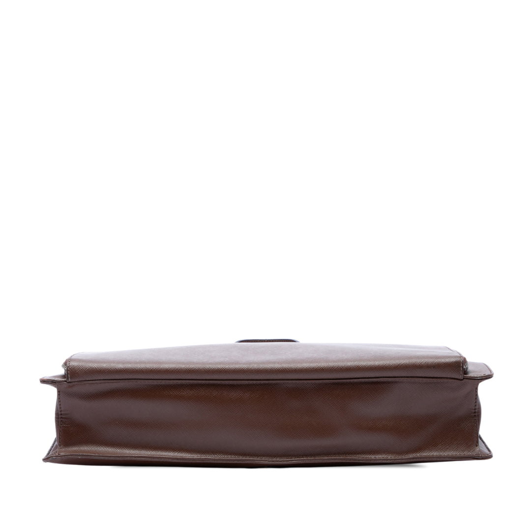 Travel Front Zippé Poche Porte-documents Saffiano Marron