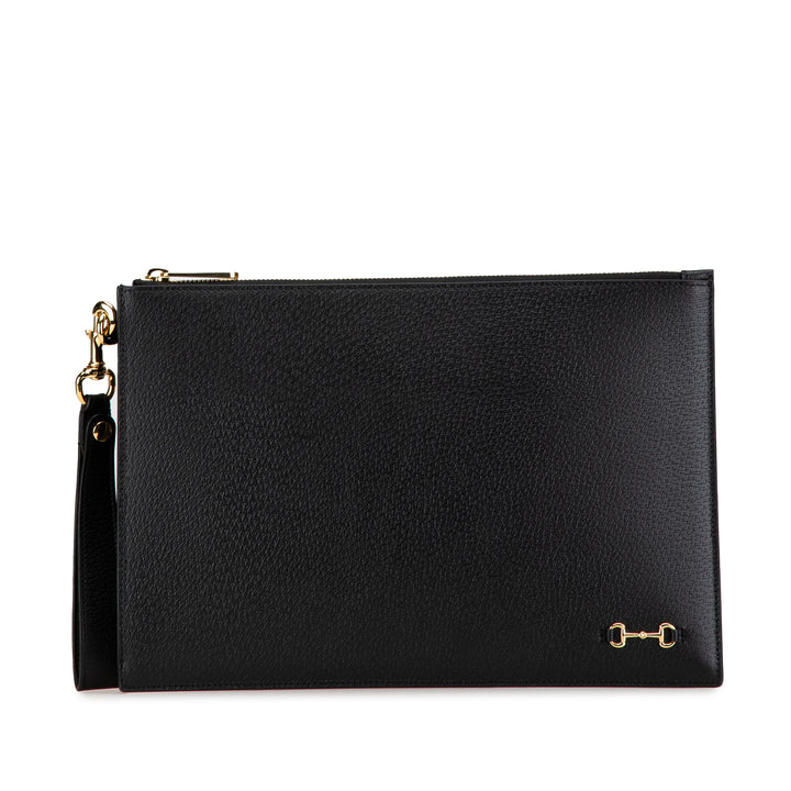 Leather Horsebit 1955 Zip Clutch Black - Gaby Paris