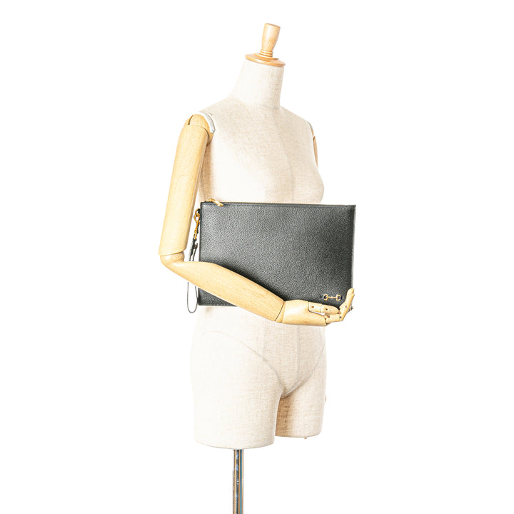 Leather Horsebit 1955 Zip Clutch Black - Gaby Paris