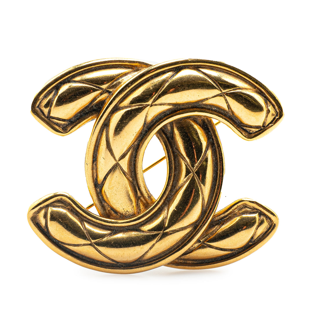 Gold Plated CC Quilted Brooch Gold - Gaby Paris