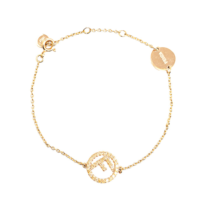 Gold Plated F Is Fendi Crystal Logo Bracelet Gold - Gaby Paris