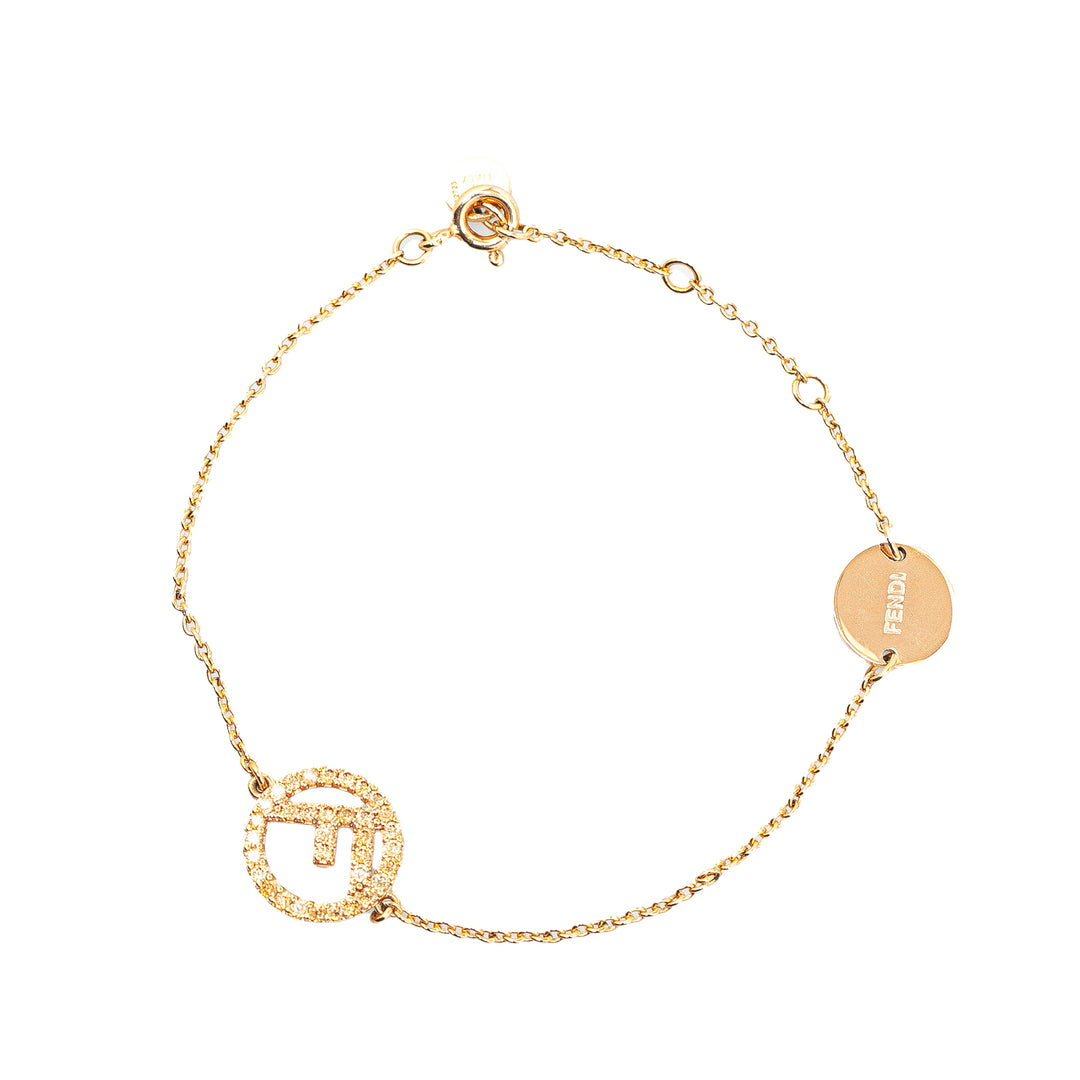 Gold Plated F Is Fendi Crystal Logo Bracelet Gold - Gaby Paris