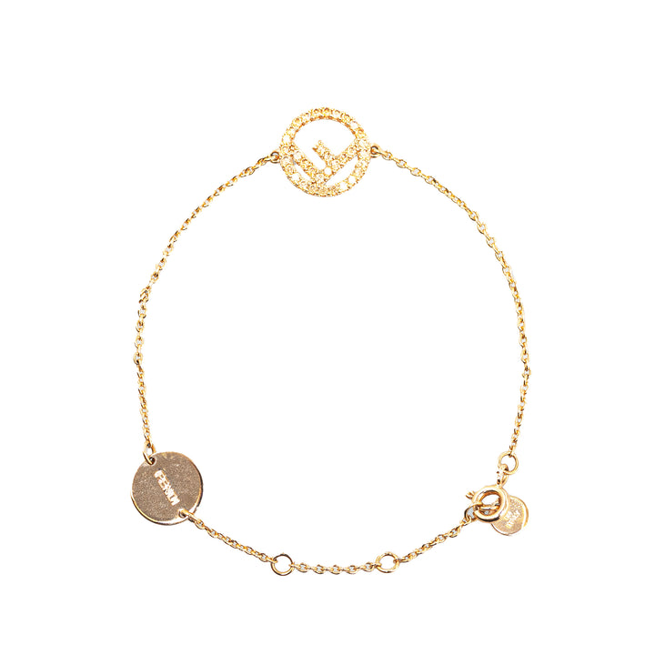 Gold Plated F Is Fendi Crystal Logo Bracelet Gold - Gaby Paris