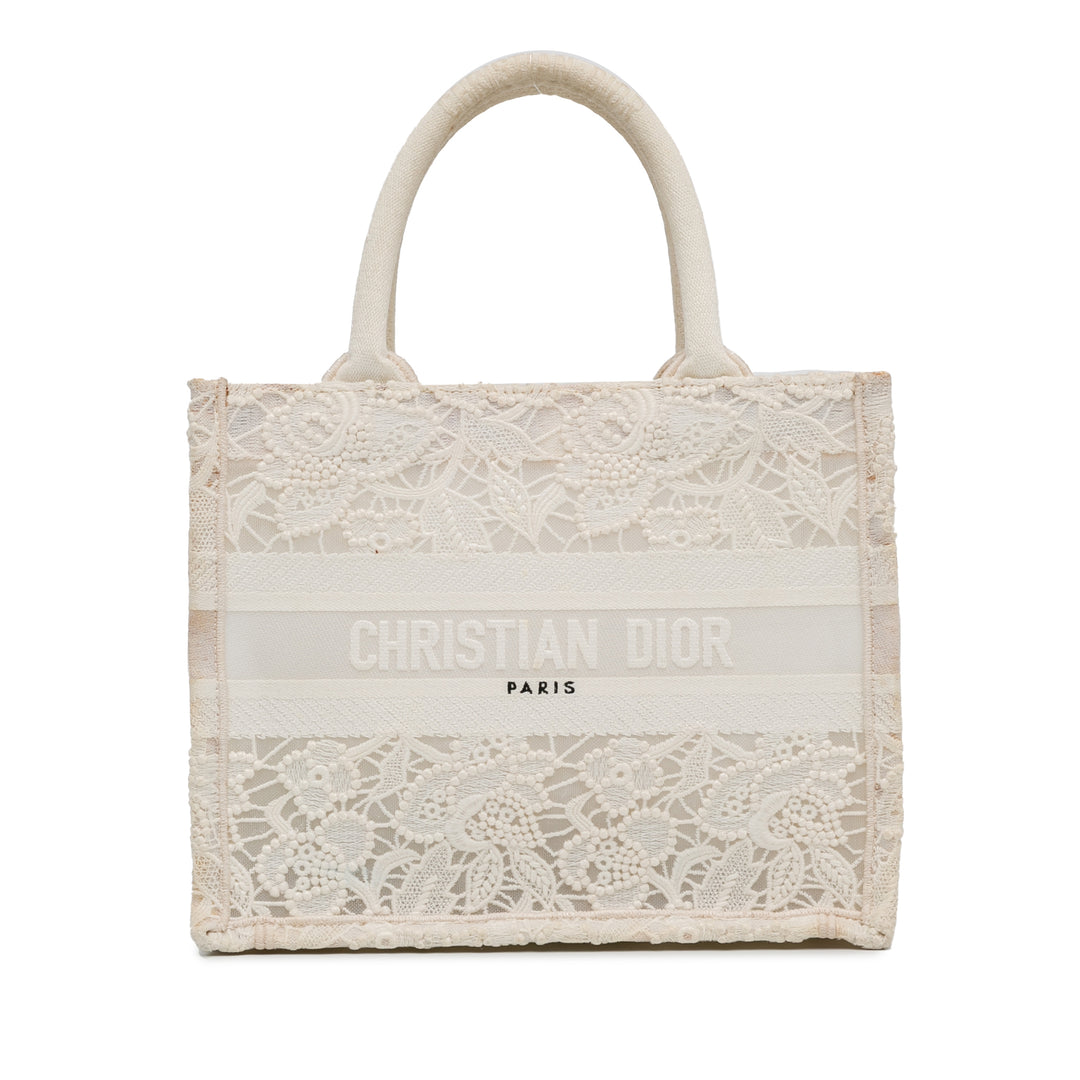 Small D-Lace Embroidery Book Tote White - Gaby Paris