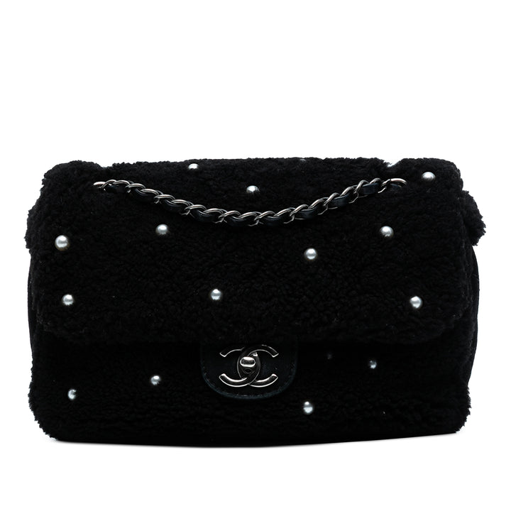Chanel Medium Shearling Pearl Studded Flap Noir – GABY PARIS Authentique