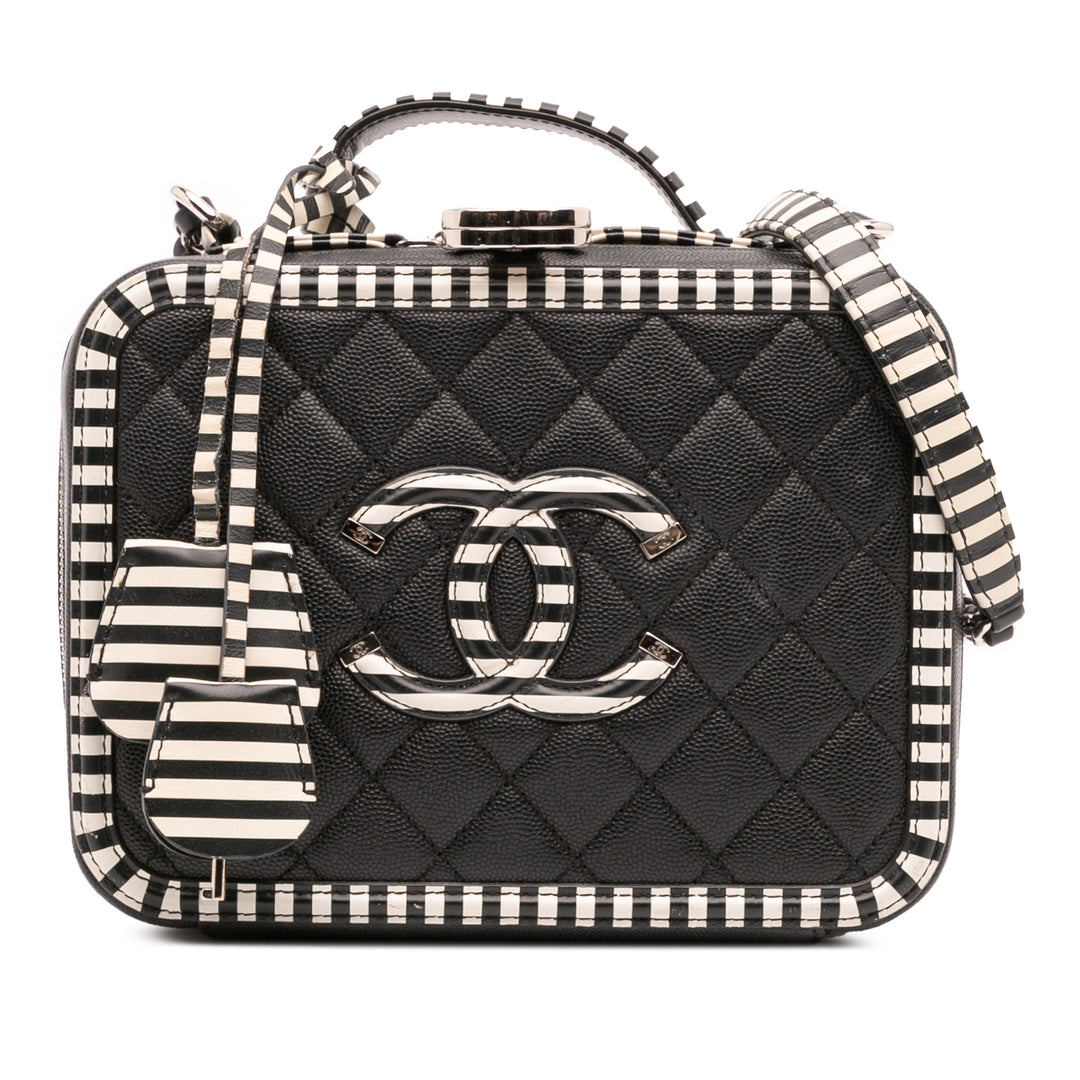 Small Caviar Striped CC Filigree Vanity Case Black - Gaby Paris