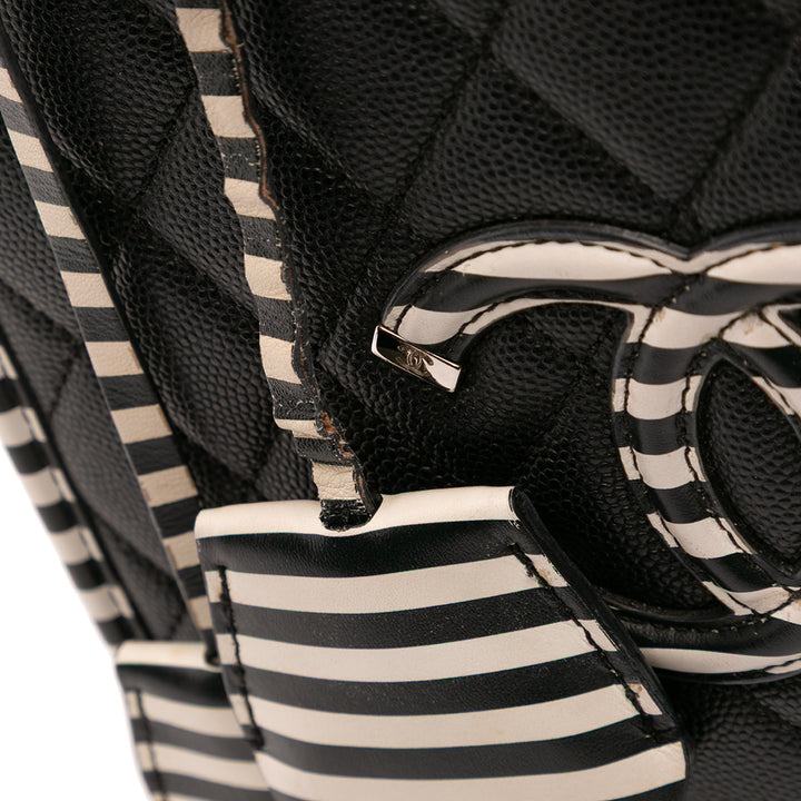 Small Caviar Striped CC Filigree Vanity Case Black - Gaby Paris
