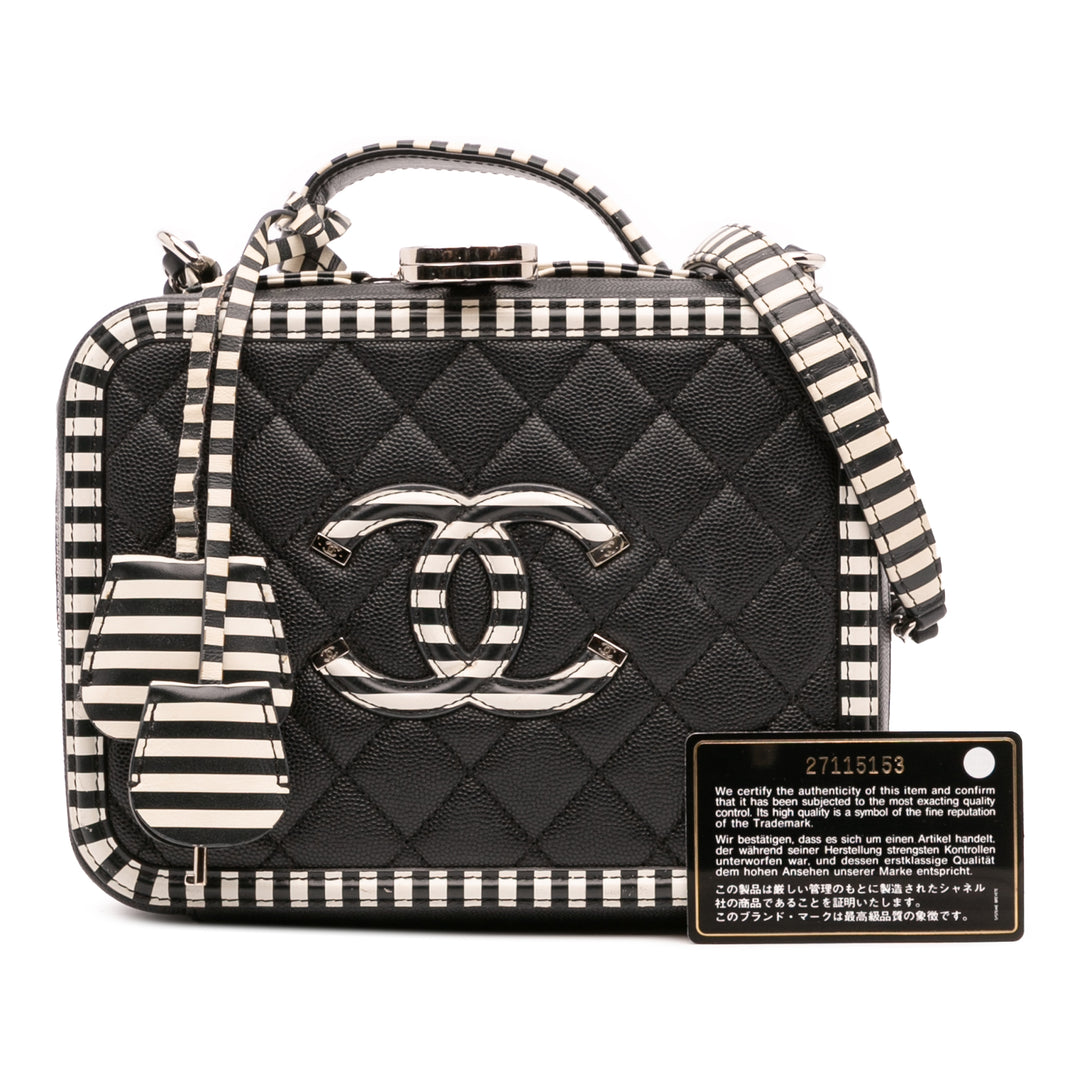 Small Caviar Striped CC Filigree Vanity Case Black - Gaby Paris