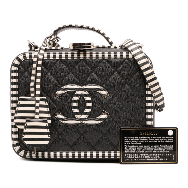 Small Caviar Striped CC Filigree Vanity Case Black - Gaby Paris