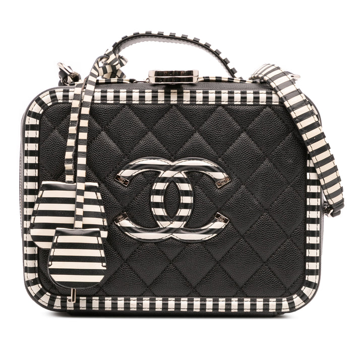Small Caviar Striped CC Filigree Vanity Case Black - Gaby Paris