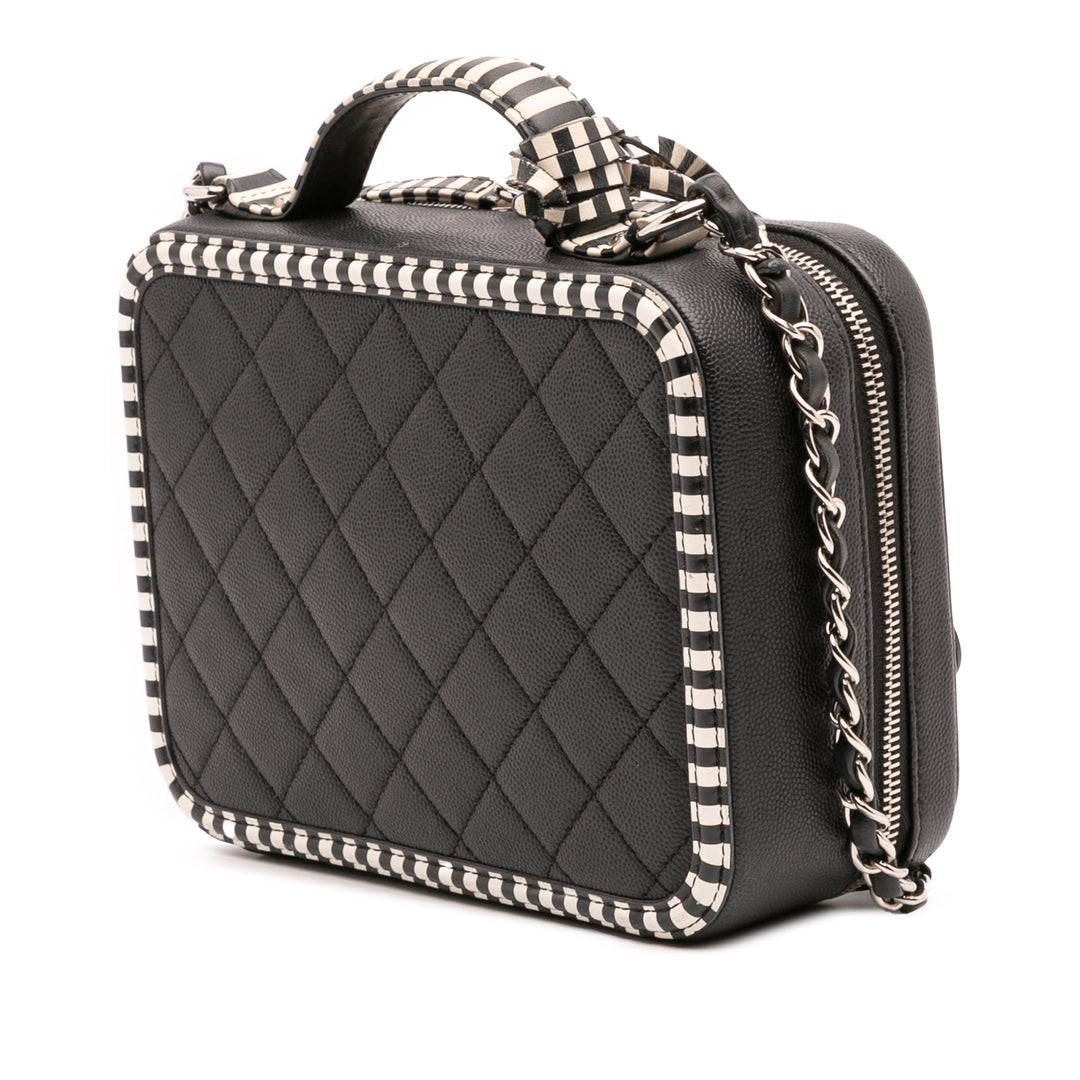 Small Caviar Striped CC Filigree Vanity Case Black - Gaby Paris