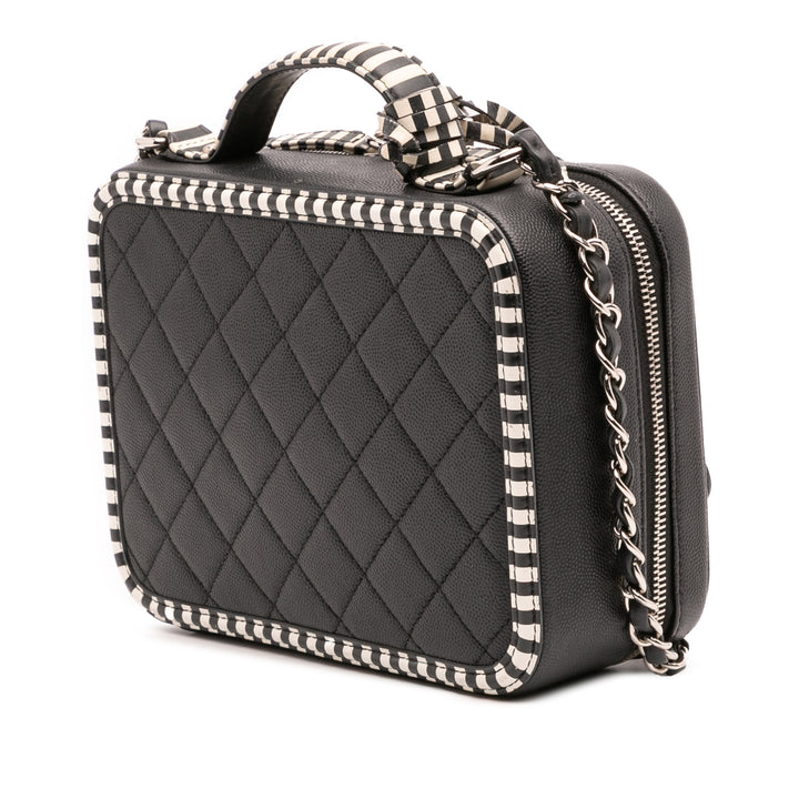 Small Caviar Striped CC Filigree Vanity Case Black - Gaby Paris