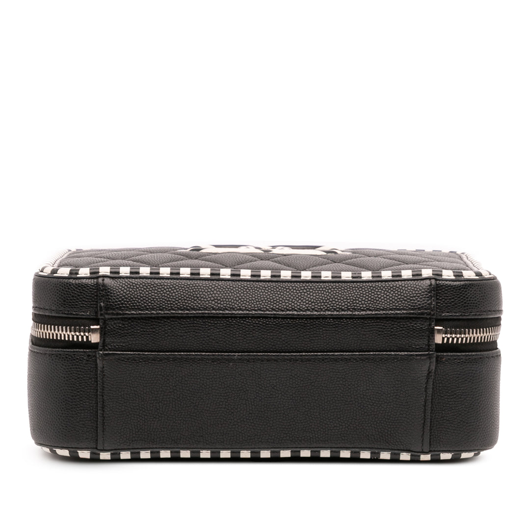 Small Caviar Striped CC Filigree Vanity Case Black - Gaby Paris