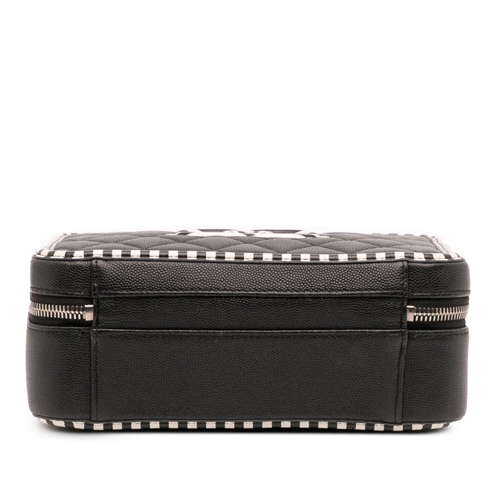Small Caviar Striped CC Filigree Vanity Case Black - Gaby Paris