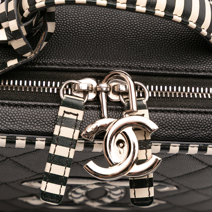 Small Caviar Striped CC Filigree Vanity Case Black - Gaby Paris