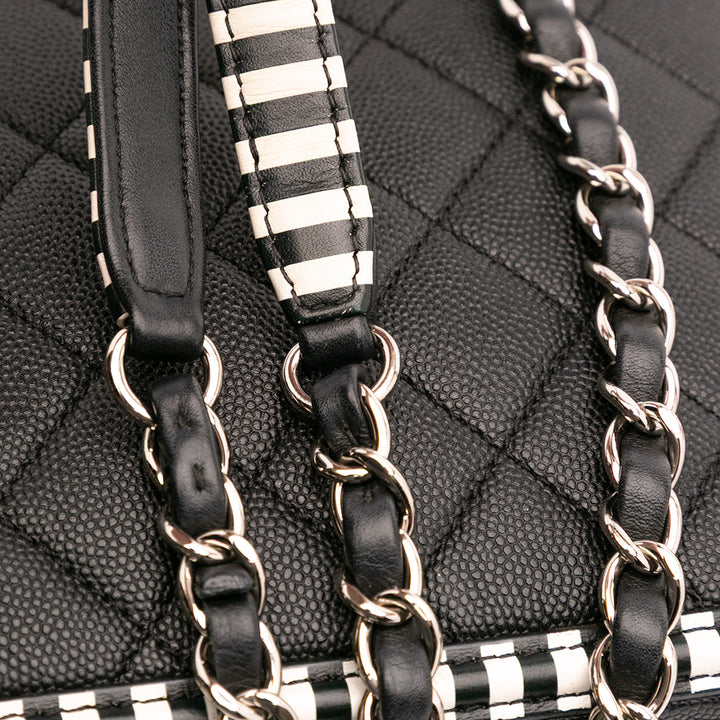 Small Caviar Striped CC Filigree Vanity Case Black - Gaby Paris