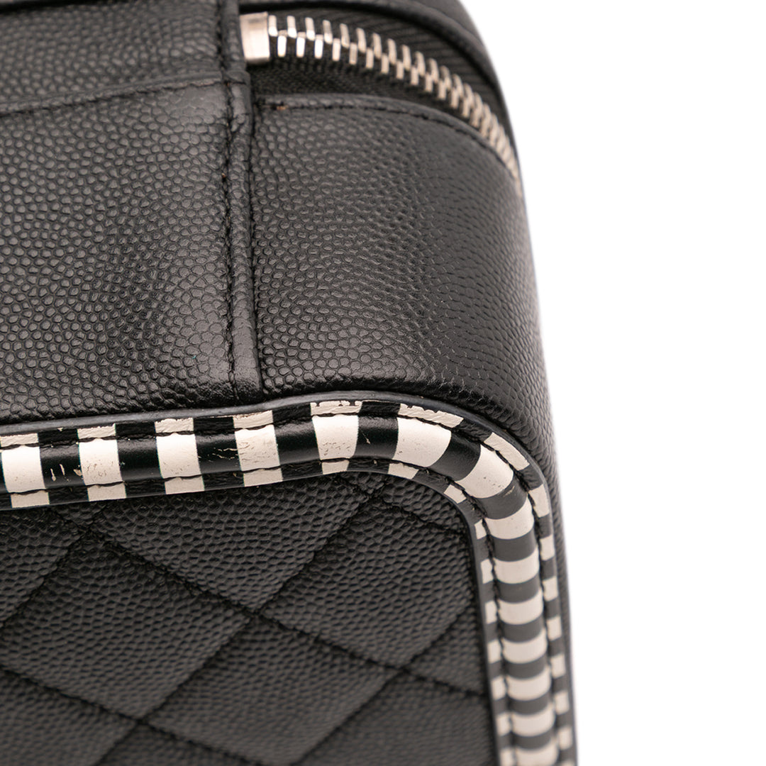 Small Caviar Striped CC Filigree Vanity Case Black - Gaby Paris