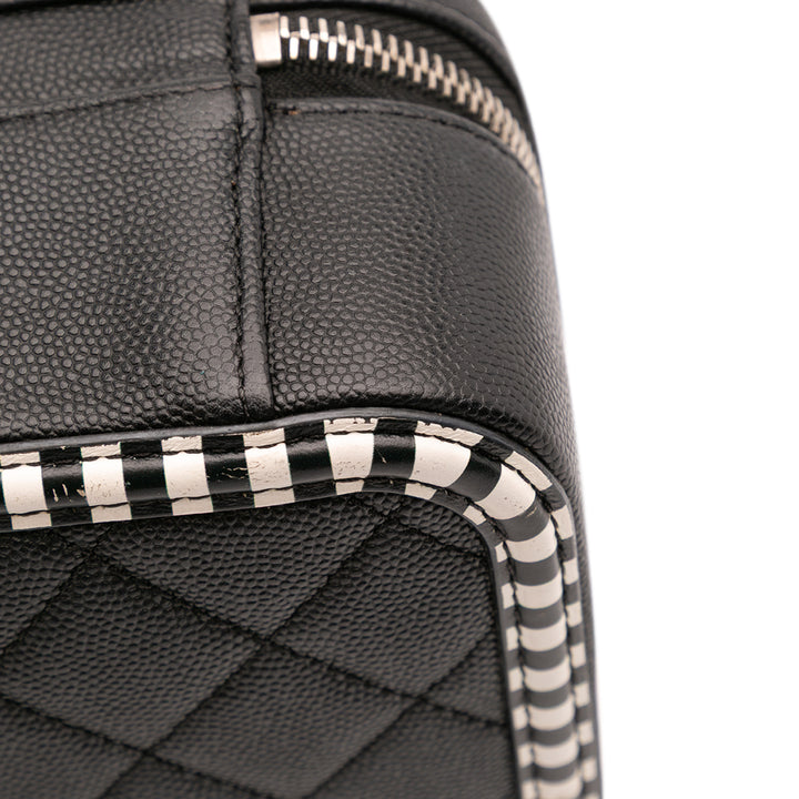 Small Caviar Striped CC Filigree Vanity Case Black - Gaby Paris