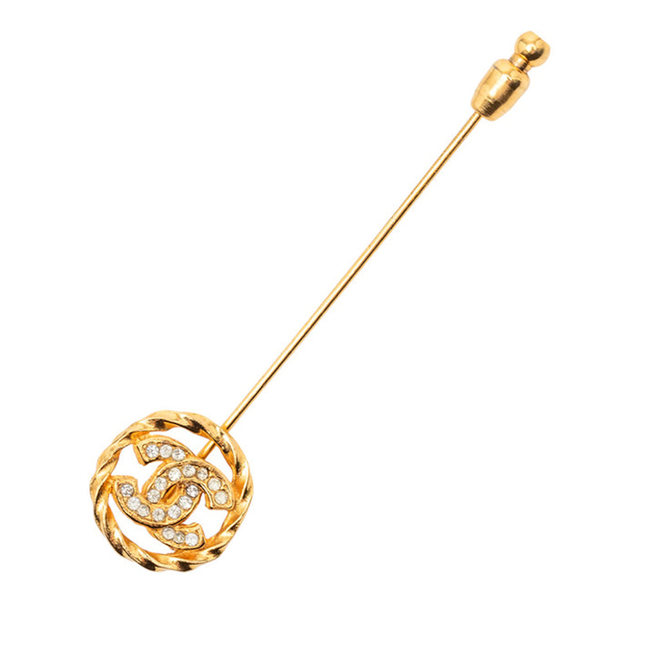 Chanel CC plaqué Rhinestone Pin Broche